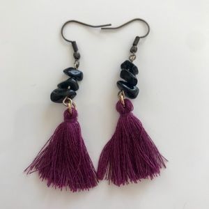 Obsidian Crystal Boho Tassel Earrings